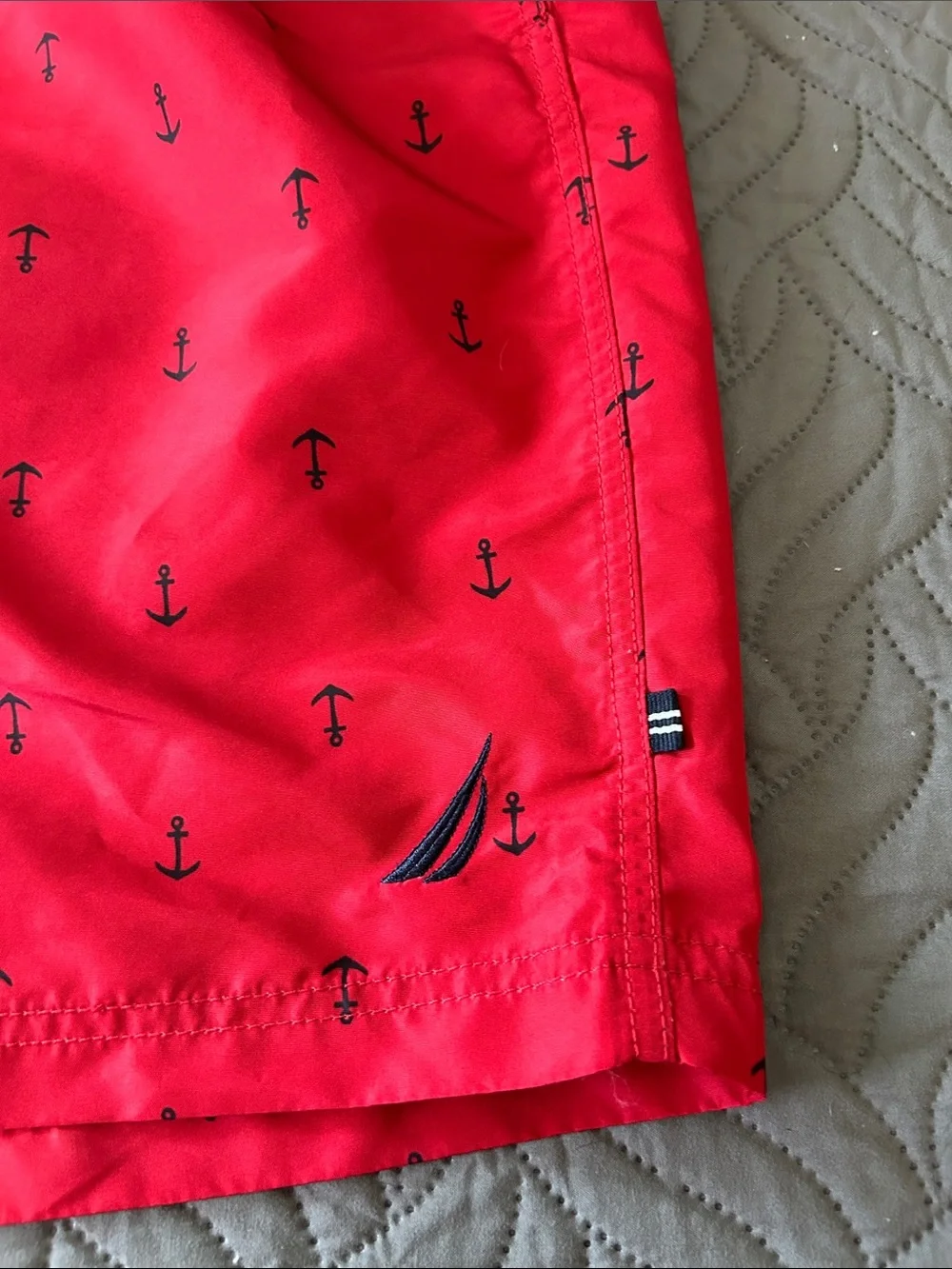 EUC - 🛥️ Nautica Red Swim Trunks with Navy Anchor Print